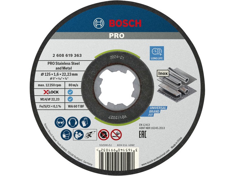 Vezana rezalna plošča PRO Stainless Steel and Metal, 125 x 1,6 x 22,23 mm, X-Lock, ravna, 2608619363